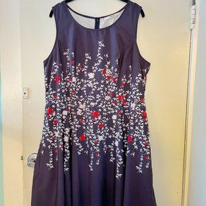 eShakti navy floral sleeveless skater dress 20W/2X